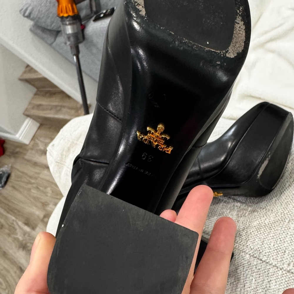 Prada Black Platform Block-Heel Ankle Boots - Picture 4 of 10